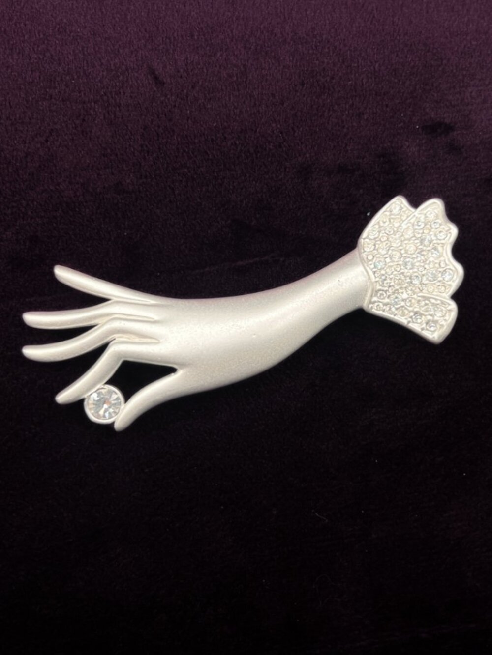 Victorian Revival Hand Brooch With Rhinestone Cuff Designer Marks